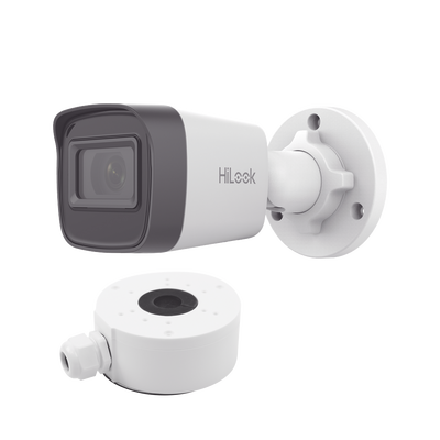 HiLook Series / Bala IP 4 Megapixel / 20 mts IR / Exterior IP67 / PoE / dWDR / Lente 2.8 mm + Caja de conexión DS-1280ZJ-XSP