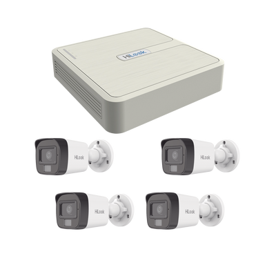 Kit IP 4 Megapixel / NVR de 4 Canales con 4 Puertos PoE / 4 Cámaras IP Dual Light con Micrófono Integrado / Bala para Exterior