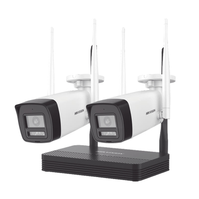 Kit IP Inalámbrico 4 Megapixel / NVS 4 Canales / 2 Cámaras Bala para Exterior con Lente 2.8 mm y Dual Light (30 mts IR + 30 mts Luz Blanca) / Audio Bidireccional (Micrófono y Bocina) / Soporta Micro SD de 512 GB