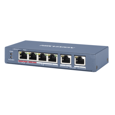 Switch PoE+ / No Administrable / 3 Puertos 10/100 Mbps 802.3 af/at (30 W) + 1 Puerto 10/100 Mbps Hi-PoE (60 W) / 2 Puertos 10/100 Mbps Uplink / Modo Extendido hasta 300 Metros / 60 W