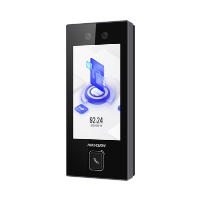 Terminal Facial Min Moe con BOTON DE LLAMADA FÍSICO / 3000 Rostros / Pantalla 4.5" / Administrable en la Nube con Hik-Connect Teams / Exterior IP65 / PoE / WiFi / HIK-IA / SIP Estandar
