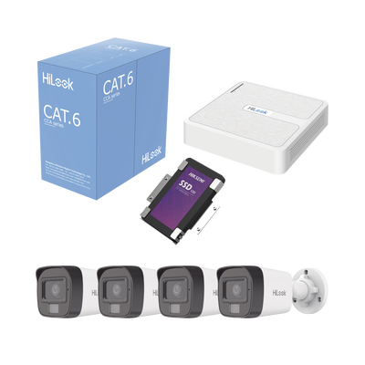 Kit IP 2 Megapixel / NVR de 8 Canales con 8 Puertos PoE / 4 Cámaras IP Bala para Exterior / Micrófono Integrado / Bobina de Cable de 305 mts / SSD 1 TB