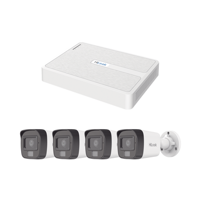 Kit IP 2 Megapixel / NVR de 8 Canales con 8 Puertos PoE / 4 Cámaras IP Bala Dual light para Exterior / Micrófono Integrado