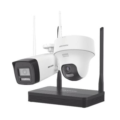 Kit IP Inalámbrico 2 Megapíxel / NVS 4 Canales / 1 Cámara Bala Exterior + 1 Cámara Turret Interior con Lente 2.8 mm y Dual Light / Audio Bidireccional (Micrófono y Bocina) / Soporta Micro SD de 512 GB