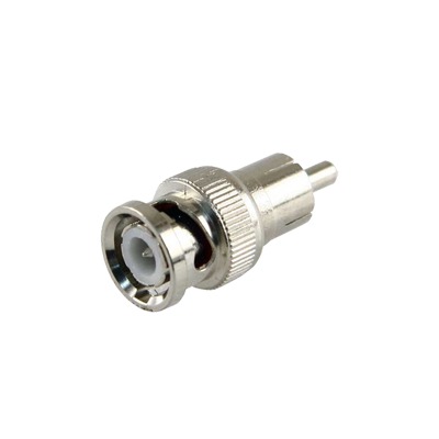 Adaptador en Línea para 75 Ohm, de Conector BNC Macho a RCA Macho en Aplicaciones de Audio-Video para Cámaras, Monitores y DVR's.