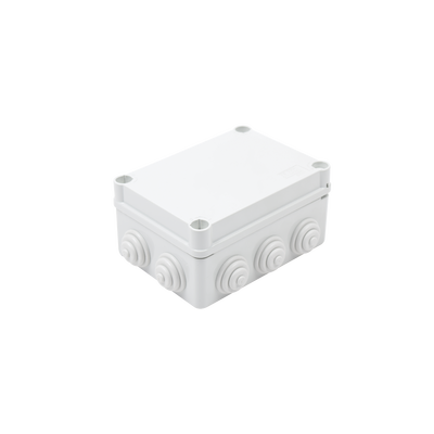 Caja Estanca de PVC Para Derivación y Conexión, 10 Entradas, Tapa con Tornillo de 1/4" de Vuelta, 150x110x70 mm (Área interna), Uso Exterior IP55, Material que no Propaga el Fuego y Libre de Hálogenos