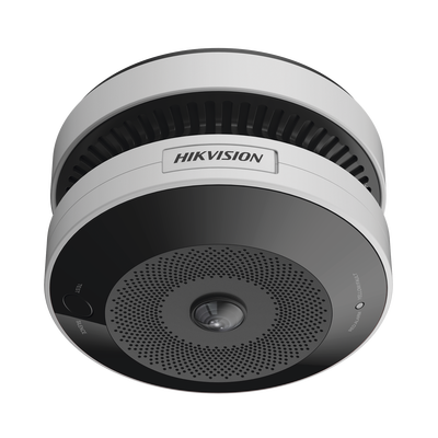 (HikFire) Mini Fisheye IP 4 Megapixel con Detector de Humo Puntual  / Autónomo / Entrada y Salida de Alarma / 15 mts IR / PoE / WDR 120 dB / Alarma de 85 dB / MicroSD 128GB / Compatible con Hik-Connect