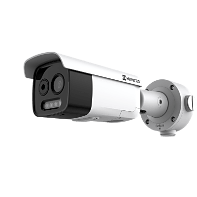 (HIKMICRO) Bala IP Bi-Espectral / Térmica (256 X 192 / 9.7 mm) + Óptica (5 MP / 12.4 mm) / IA GUANLAN / Rango: -20°C a 150°C / 8°C Margen / Detección de Fuego y Humo / Alarma Visual y Audible / Dual Light / PoE / IP67 / IK