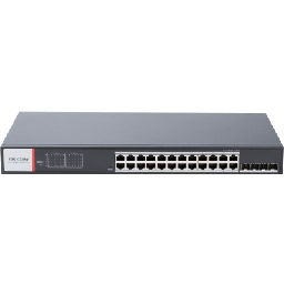 Switch Gigabit PoE+ / Administrable / 24 Puertos 1000 Mbps PoE+ / 4 Puertos SFP / Configuración Nube Hik-PartnerPro / Modo Extendido hasta 300 Metros / 370 W