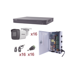 KIT TurboHD 1080p / DVR 16 Canales / 16 Cámaras Bala (exterior 2.8 mm) / Transceptores / Conectores / Fuente de Poder Profesional