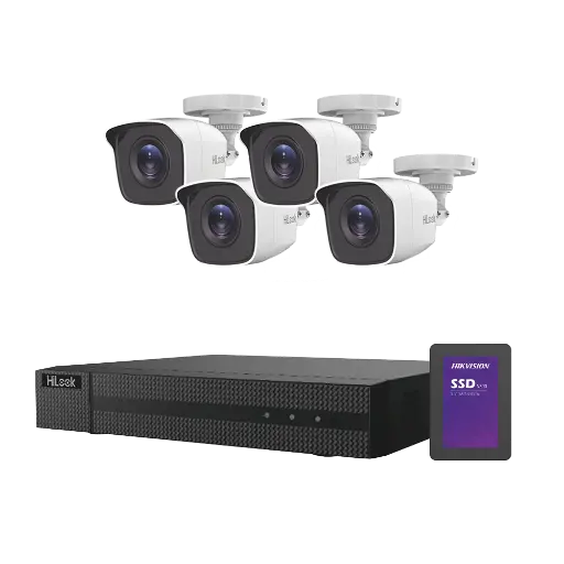 KIT TurboHD 1080p + SSD de 500 GB / DVR 4 canales / 4 Cámaras Bala de Metal / Fuente de Poder / Accesorios de Instalación