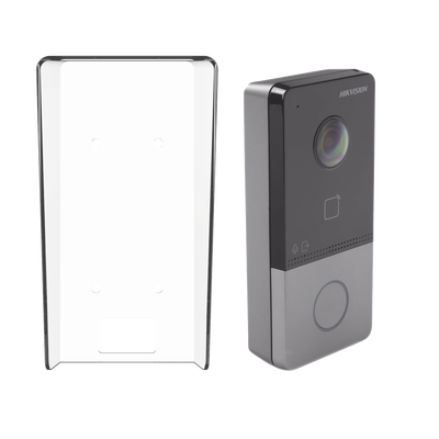 [TELL-CON222908] Kit Videoportero IP + Carcasa protectora 2 Megapixel  / PoE Estandar / IP65  / Apertura desde Hik-connect / Soporta 1 Departamento y Hasta 6 Monitores / Soporta Tarjetas Mifare / 1 Salida Relay