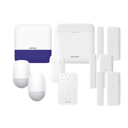 (AX PRO) KIT de Alarma AX PRO / Incluye: 1 Hub con batería de respaldo/ 2 Sensores PIR / 3 Contactos Magnéticos mini / 1 Control Remoto / 1 Sirena Inalambrica Exterior /1 Teclado Inalámbrico / WiFi / Compatible con Hik-Connect P2P