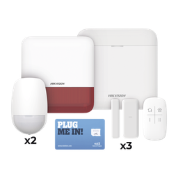 (AX PRO) KIT de Alarma AX PRO con GSM (3G/4G), Wi-Fi y Ethernet / Incluye: 1 Hub  con batería de respaldo / 2 Sensores PIR / 3 Contactos Magnéticos Slim / 1 Control Remoto / 1 Sirena Roja Inalambrica Exterior  