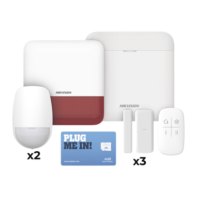 (AX PRO) KIT de Alarma AX PRO con GSM (3G/4G), Wi-Fi y Ethernet / Incluye: 1 Hub  con batería de respaldo / 2 Sensores PIR / 3 Contactos Magnéticos Slim / 1 Control Remoto / 1 Sirena Roja Inalambrica Exterior  